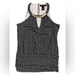 White House Black Market Womens Blouse XXS Black Pattern Sleeveless Top WHBM